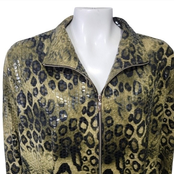 Exclusively Misook green leopard light jacket Size XL animal Print blazer - Picture 2 of 6
